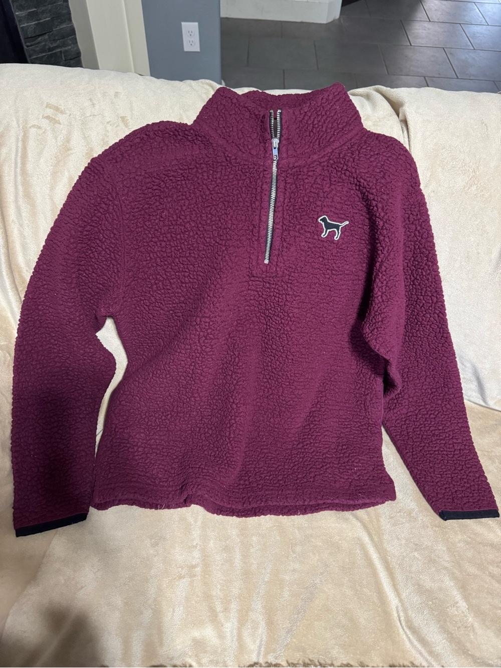 Victoria's Secret Maroon Sherpa Quarter-Zip Pullover